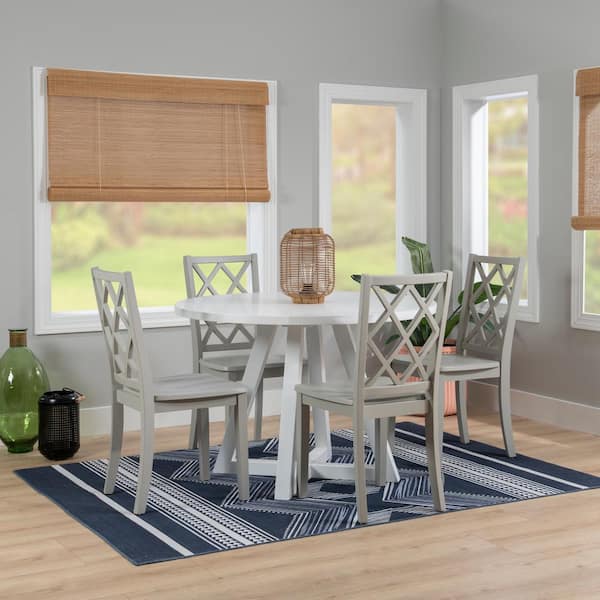 Mori 5-Piece Round White and Light Gray Wood Top Dining Room Set Seats 4