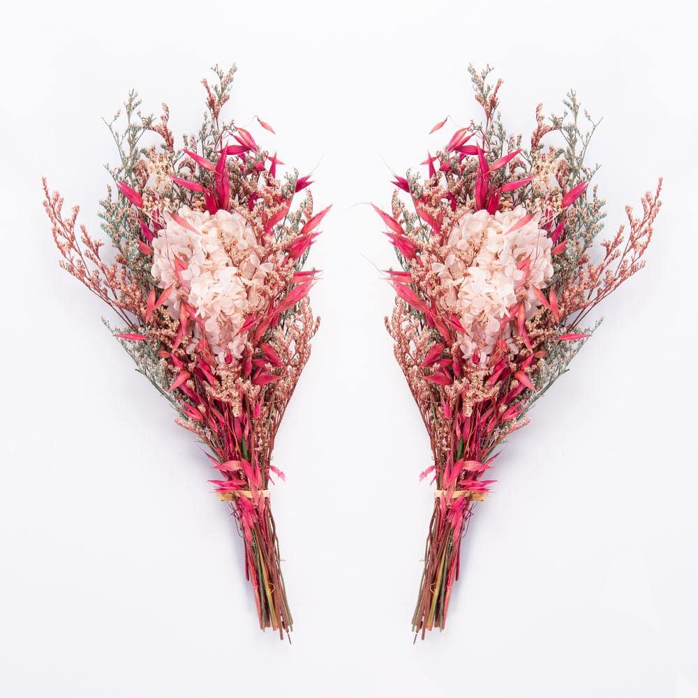 Bindle & Brass 13 in. Pink Dried Natural Mixed Floral Mini Bouquet in Kraft Wrap (2-Pack)