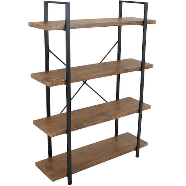 Sunnydaze Decor 55in Teak Industrial Style 4 -Shelf Standard Bookcase