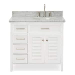 Kensington 37 in. W x 22 in. D x 35.25 in. H Freestanding Bath Single Sink Vanity in White with White Marble Top