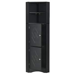 14.96 in. W x 14.96 in. D x 61.02 in. H Black Freestanding Bath Corner Linen Cabinet with Doors and Adjustable Shelves
