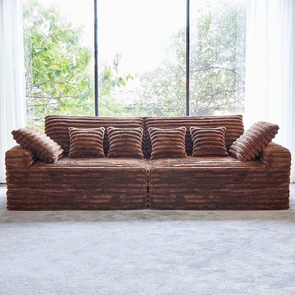 Modern 120 in. Wide Square Arm Velvet Rectangle Sectional Sofa Couch Double