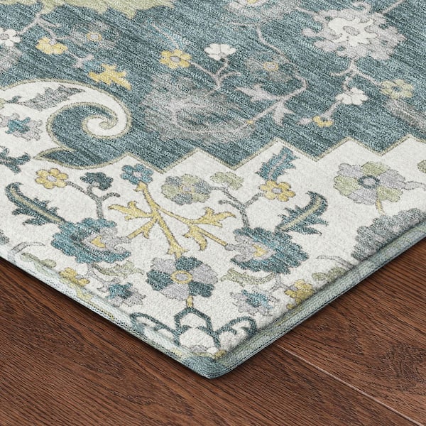 Mayfield Premium Machine Washable Abstract AMF2564 Teal 10 ft. x 14 ft. Area Rug