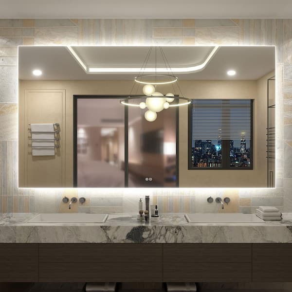 72 in. W x 40 in. H Rectangular Frameless UL Certified LED Backlited Anti-Fog Tempered Glass Wall Bathroom Vanity Mirror