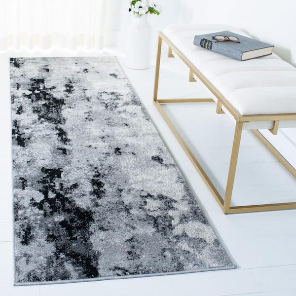 Adirondack 3 ft. x 6 ft. Gray/Black Distressed Abstract Runner Rug