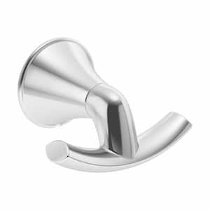 Elm Knob Wall Mounted Double Robe/Towel Hook in Polished Chrome