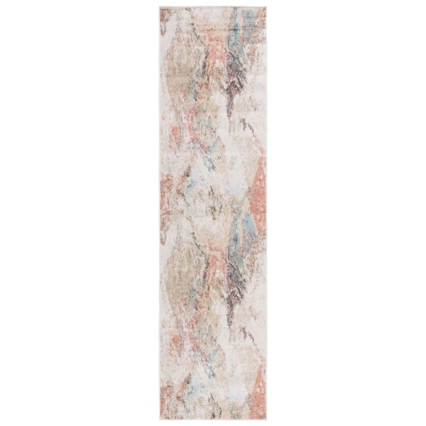 Phoenix 2 ft. x 9 ft. Ivory/Gold Rust Distressed Marble Runner Rug