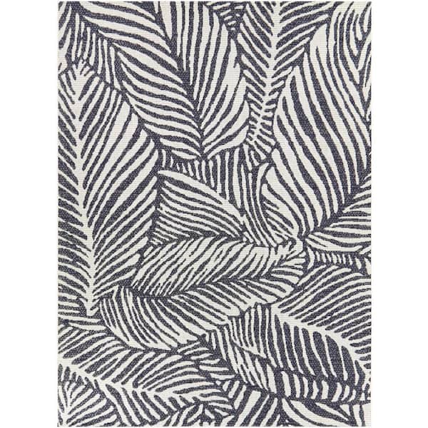 Hampton Bay Blue 5 ft. x 7 ft. Palm Indoor/Outdoor Area Rug