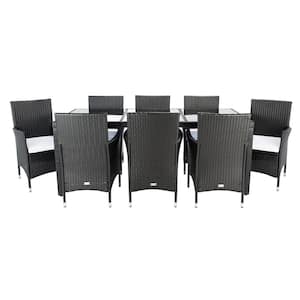 Hailee Black 9-Piece Wicker Outdoor Patio Dining Set with White Cushions
