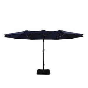 15 ft. Double-side Designed Fade Resistant and UV Resistant Patio Market Umbrella with Base in Navy Blue