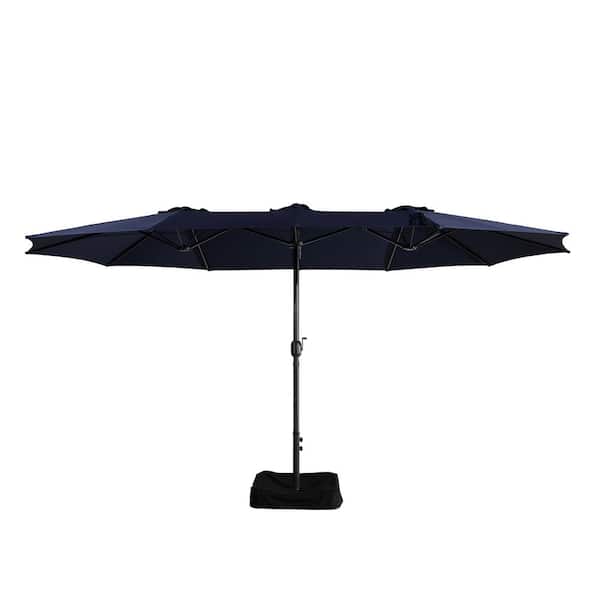 Boyel Living 15 ft. Double-side Designed Fade Resistant and UV Resistant Patio Market Umbrella with Base in Navy Blue