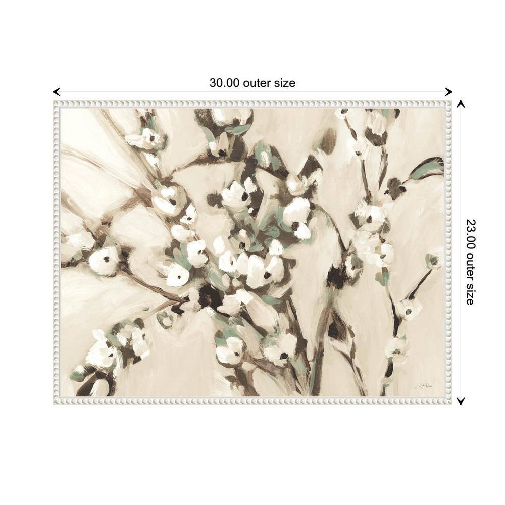 Wild Floral Branches Neutral Canvas Wall Art with White Frame