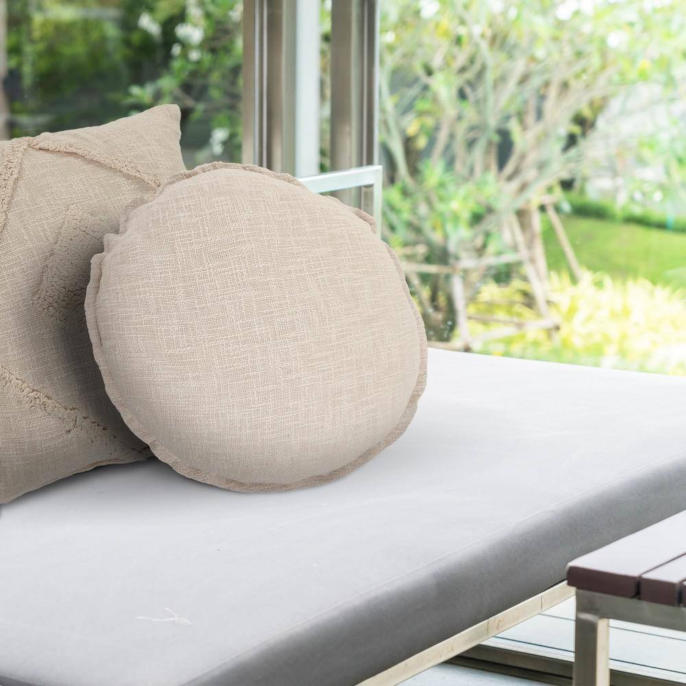 Birch Beige Round Polyester Throw Pillow 20"