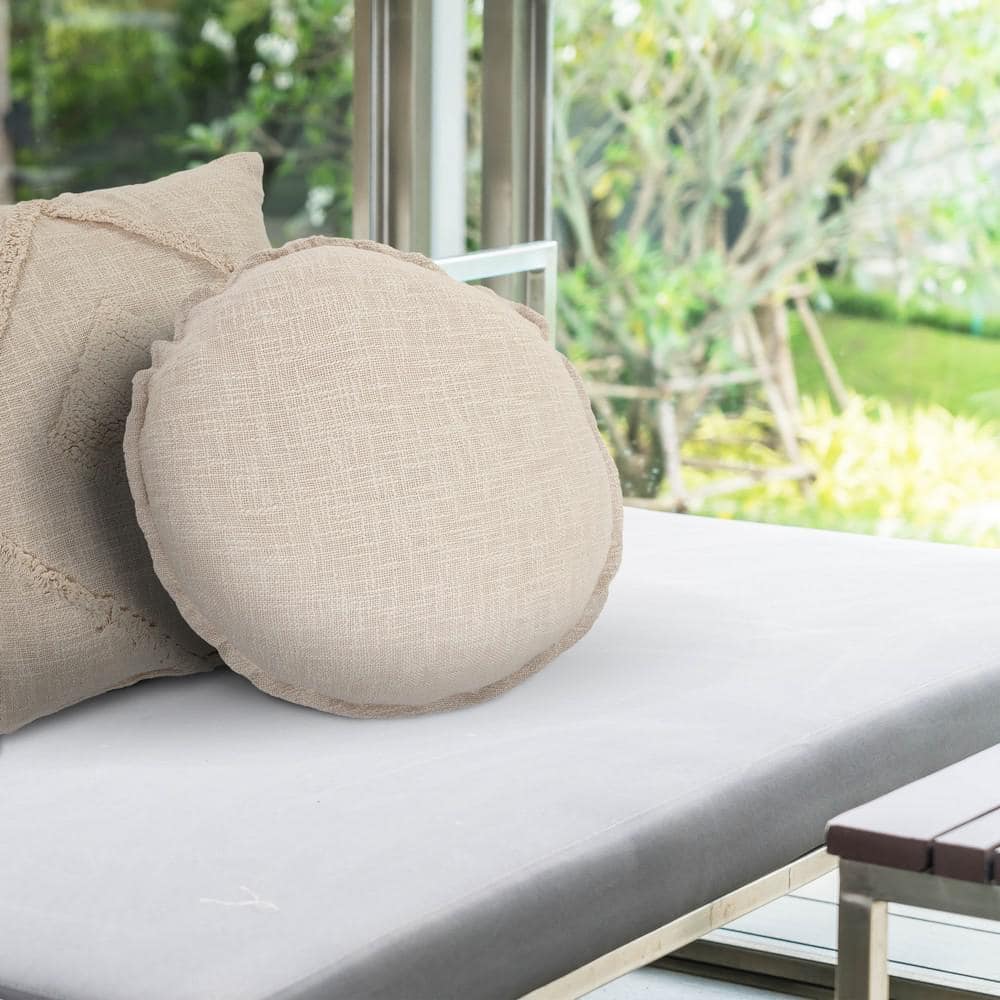 Birch Beige Round Polyester Throw Pillow 20"