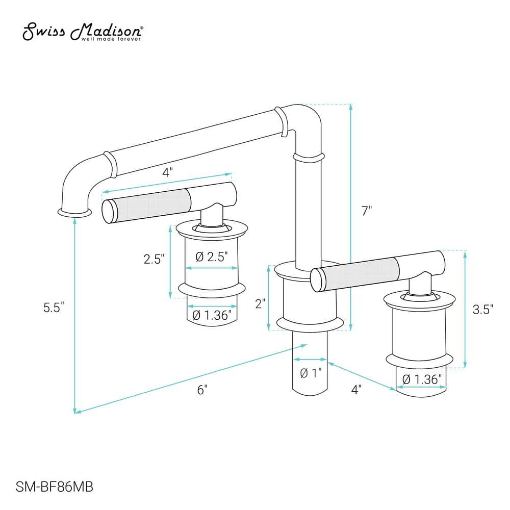 Matte Black Brass Dual Handle Widespread Bathroom Faucet