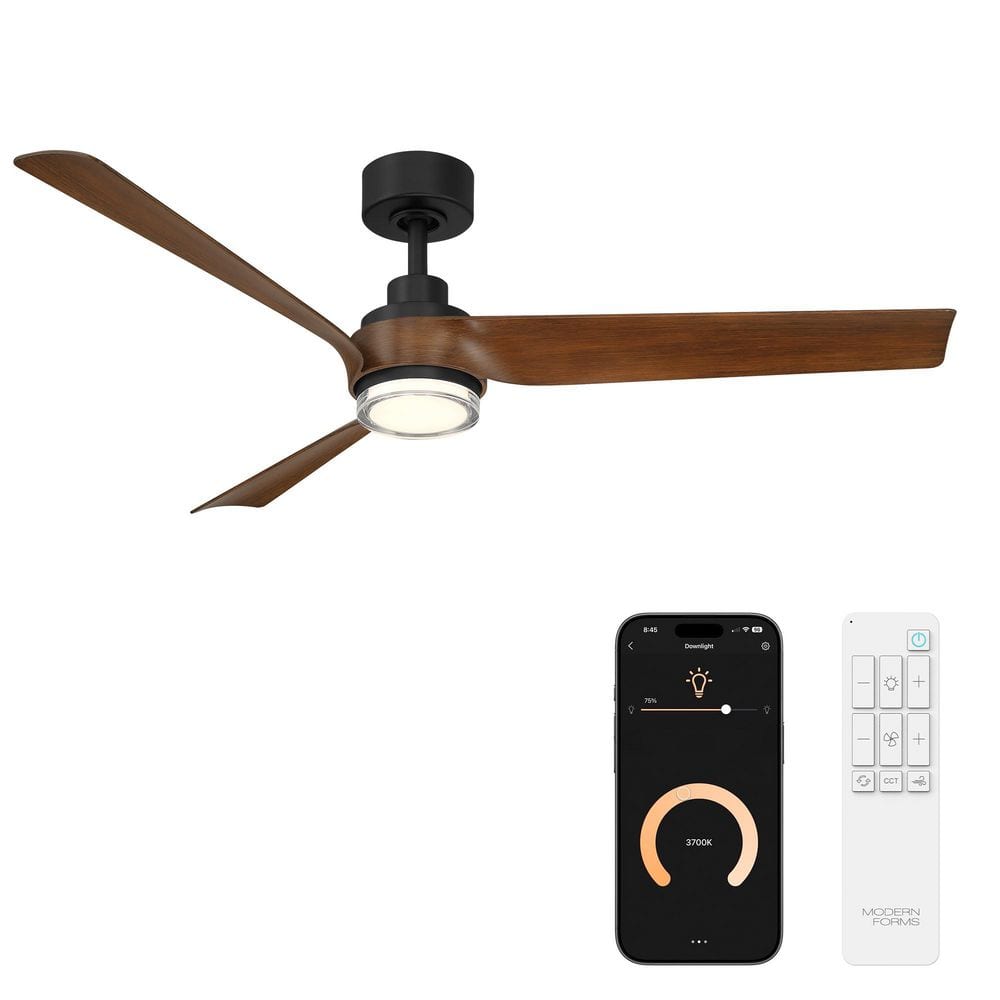 Chill 54 in. Smart Indoor/Outdoor Matte Black/Distressed Koa Ceiling Fan Selectable CCT Integrated LED with Remote price history on PriceWatchPro