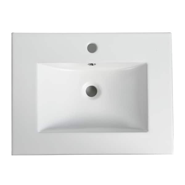 FUNKOL 24 in. Drop-in Ceramic Bathroom Sink in White with Faucet Hole and Drainage Hole