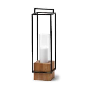 Orionis Large Wood with Black Metal Lantern Candle Holder