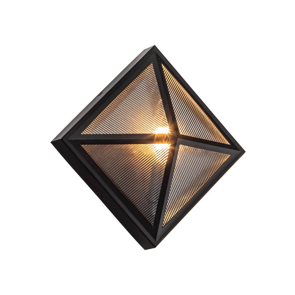 Cairo Black Ribbed Glass Dimmable Outdoor Wall Sconce