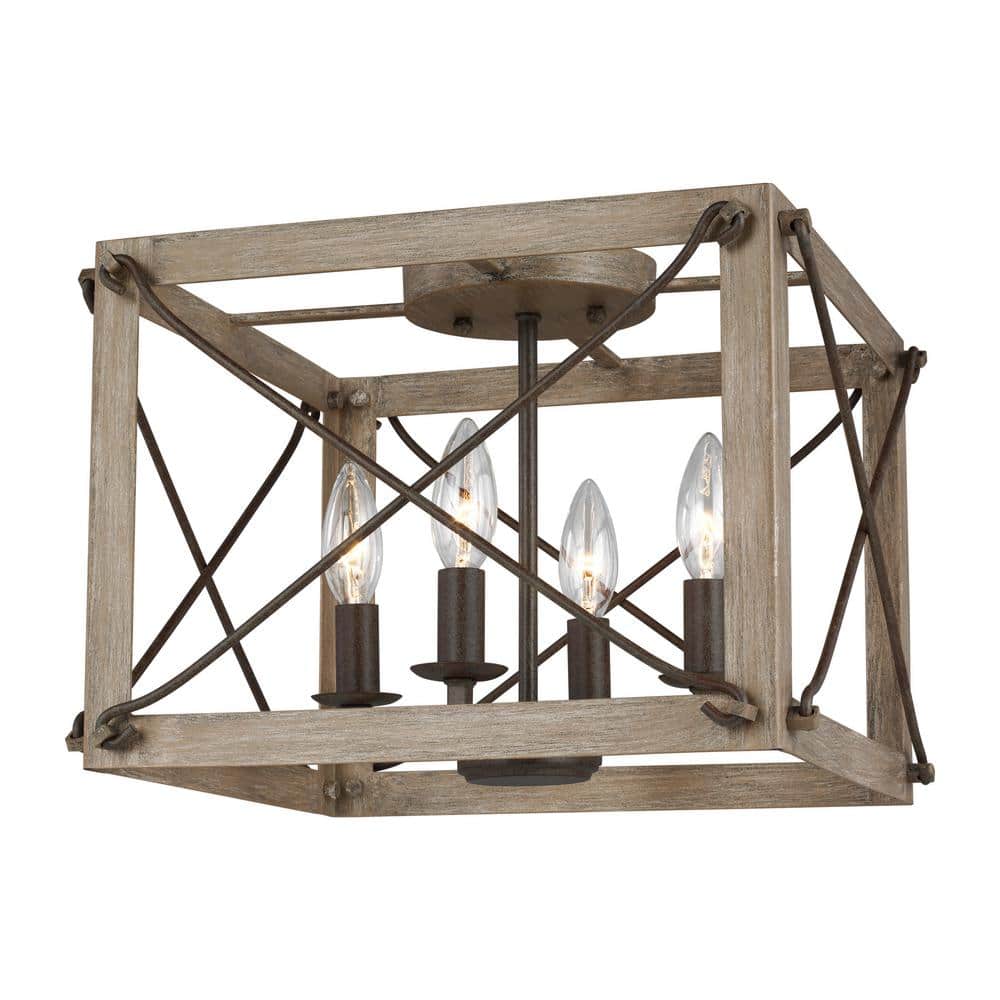 Thornwood Washed Pine 4-Light Indoor/Outdoor Flush Mount