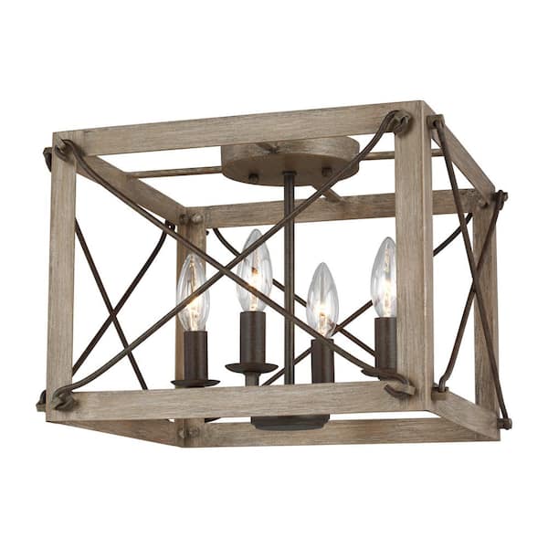 Generation Lighting Thornwood 14 in. 4-Light Washed Pine Flush Mount