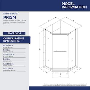 Prism 34.125 in. x 34.125 in. x 72 in. Semi-Frameless Neo-Angle Pivot Shower Enclosure in Brushed Nickel