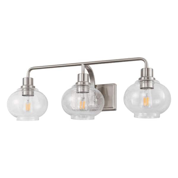 27 in. 3-Light Brushed Nickel Vanity Light with Clear Glass Shades, Wall Sconce for Vanity Mirror or Dressing Room