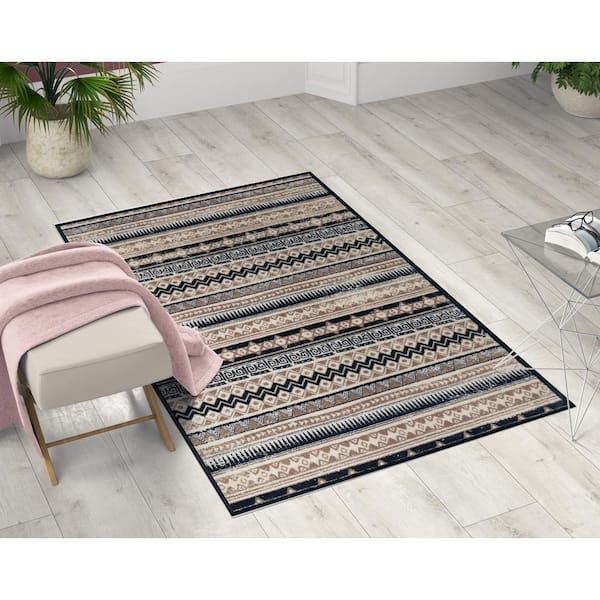 Deerlux QI003755.XS 3 x 5 ft. Bohemian Living Room Area Rug with Nonslip Backing, Beige - Extra Small - Rectangle