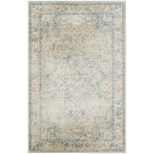 Astra Machine Washable Light Blue 2 ft. x 4 ft. Center medallion Traditional Area Rug