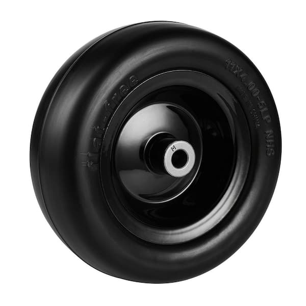 Tubeless Mower Wheels, 11x4-7 in. Size, Pair of Flat-Free PU Tires on Rims, 3.4 in. Hub, 3/4 in. Bushing, 20 Adapters