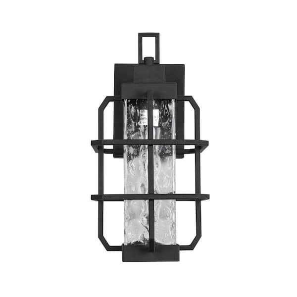 1-Light Outdoor Sand-textured Black Incandescent Light Texture Induction Sconce, Bulb Not Included