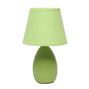 9.45 in. Green Traditional Petite Ceramic Oblong Bedside Table Desk Lamp with Matching Tapered Drum Fabric Shade