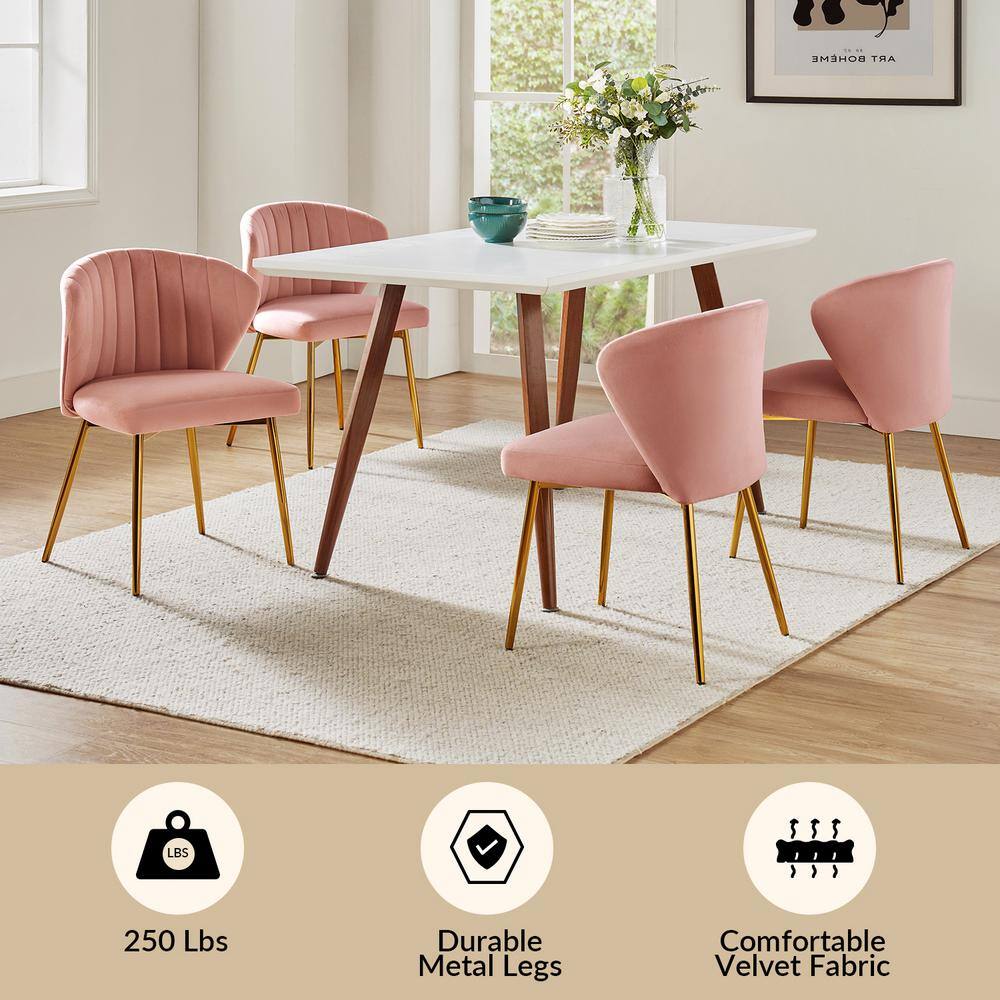 Pink Velvet Upholstered Low Side Chair with Metal Legs