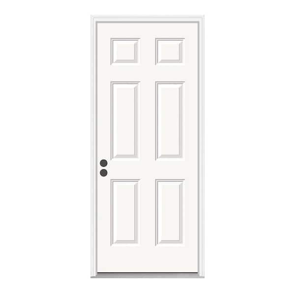 JELD-WEN 34 in. x 80 in. White Right-Hand/Inswing Premium 6-Panel Steel Prehung Front Door with Brickmold