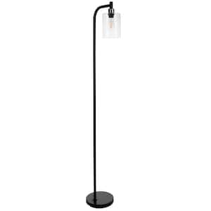 65.75 in. Tall Black Standard Modern Floor Lamp with Glass Shade and LED Edison Bulb