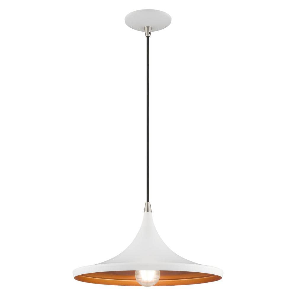 White Aluminum Mini Pendant Light with Gold Interior