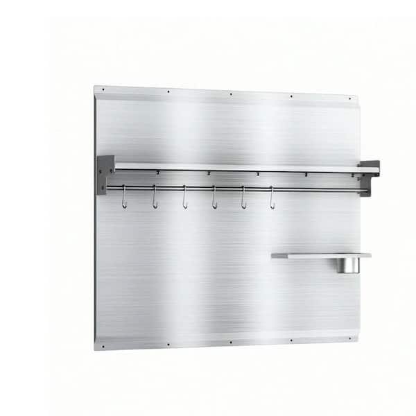 30 x 30 in. Stainless Steel Stove Backsplash with Spice Shelf, Knife Holder & Utensil Hanging Hooks