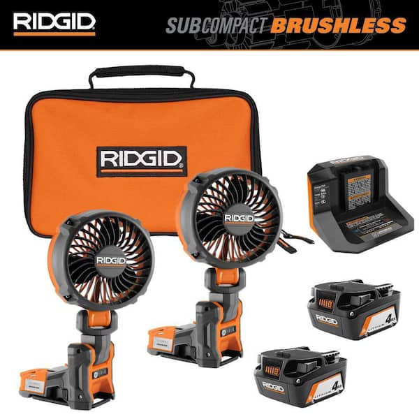 18V SubCompact Brushless Cordless Magnetic Clamp Fan 2-Pack with (2) 4.0 Ah Batteries, Charger, and Bag