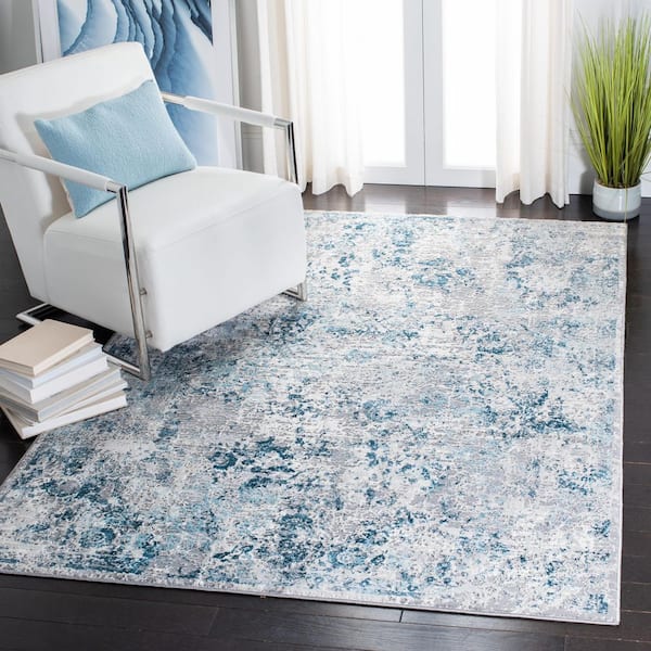 Meadow 7 ft. x 7 ft. Gray/Blue Distressed Marble Square Area Rug