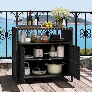 35.5 in. W x 21 in. D x 26 in. H Black Rattan Outdoor Storage Cabinet