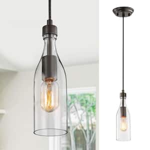 Linear Bronze Pendant Light 1-Light Modern Glass Island Chandelier Hanging Light with Wine Industrial Bottle Shades