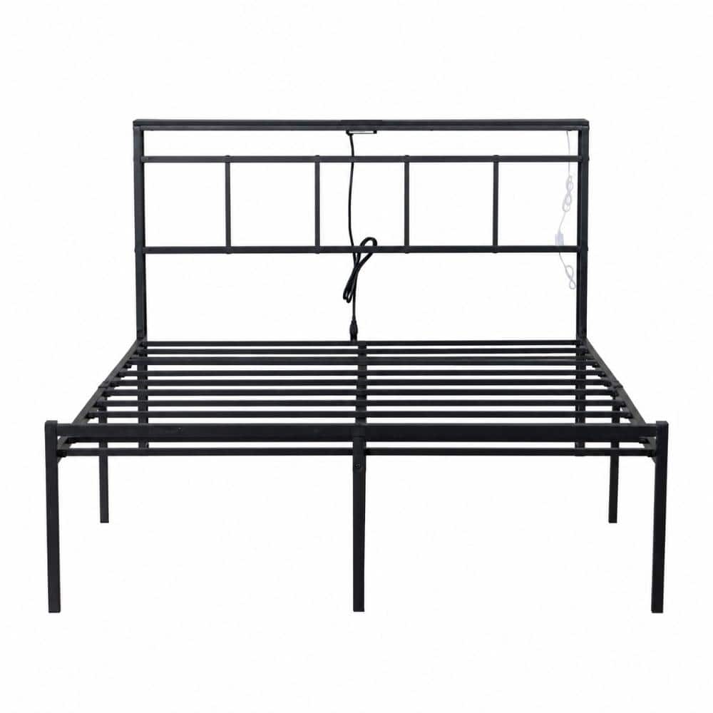 Black Metal Twin Platform Bed with Storage Headboard, USB-C, LED Lights durable construction price history on PriceWatchPro
