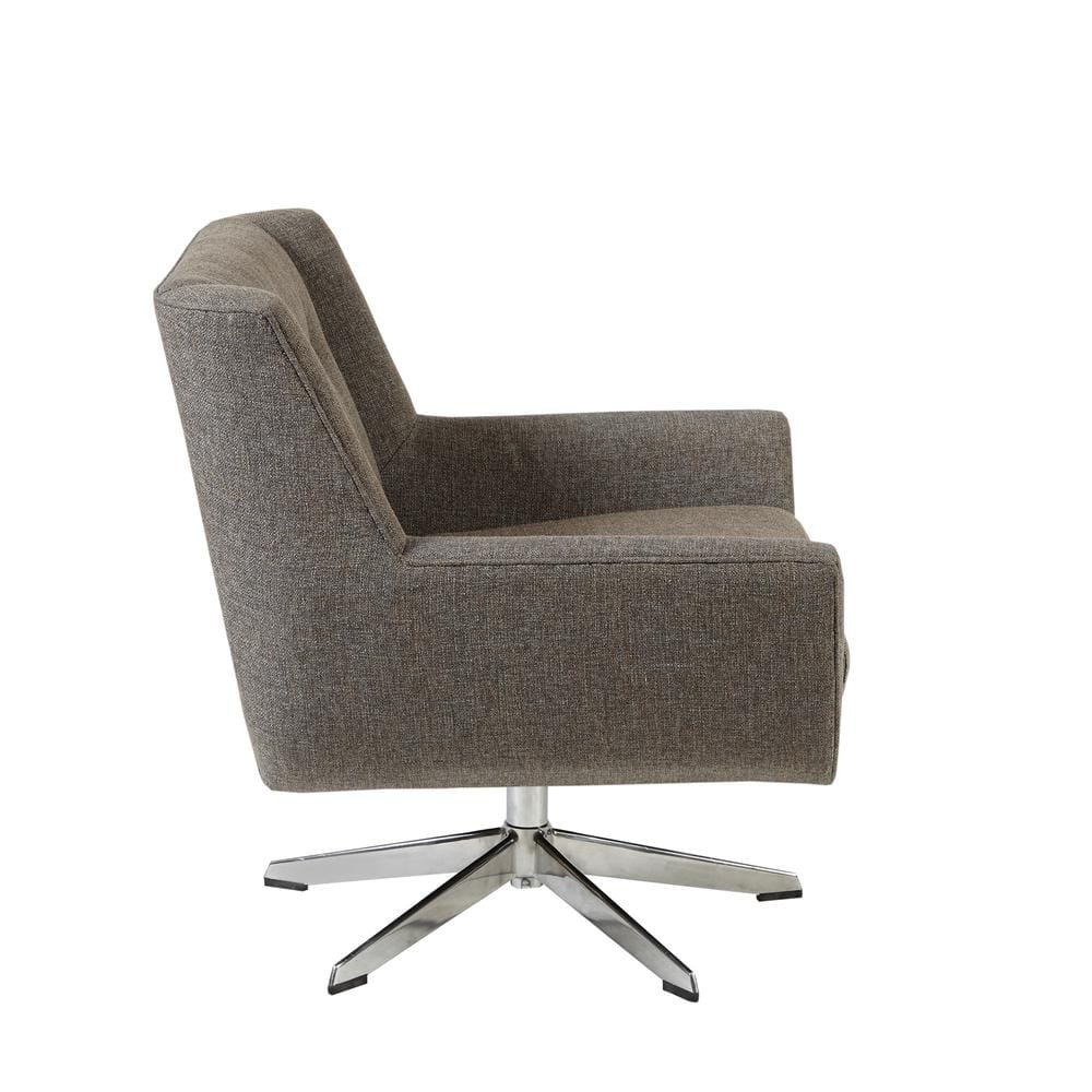 Nina Brown Chrome Swivel Lounge Chair with Swoop Arms