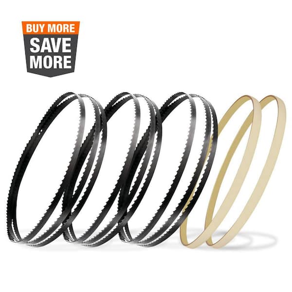 ‎POWERTEC 59-1/2 in. Carbon Steel Band Saw Blades Assortment with 9 in. x 1/2 in. x 5/32 in. Band Saw Tires for Craftsman, Grizzly