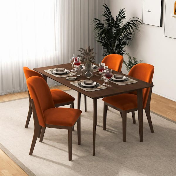 Ashcroft Furniture Co Beverly Mid-Century Modern Burnt Orange Velvet Dining Chair Set of 2
