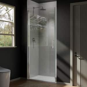 34 in. W x 72 in. H Pivot Semi-Frameless Shower Door in Silver with Clear Glass