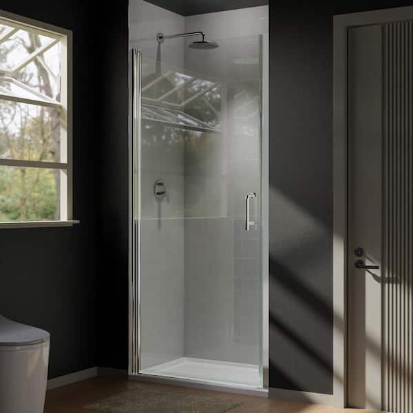 Unbranded 34 in. W x 72 in. H Pivot Semi-Frameless Shower Door in Silver with Clear Glass