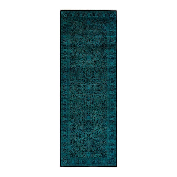 Overdyed Green 4 ft. 2 in. x 11 ft. 1 in. Wool Indoor Area Rug