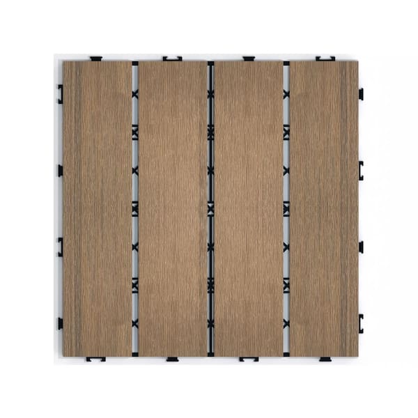 Angel Sar 12 in. x 12 in. x 0.8 in. 6 Pcs White Black Composite Patio Deck Tiles, DIY Wood Plastic Interlocking Decking Tiles