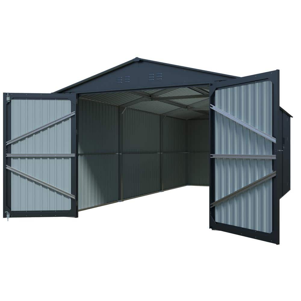 Tunearary Metal Outdoor Storage Shed/Garage/ Carport Shed with 2-Doors and  4-Vents, Black 10 ft. W x 20 ft. D (200 sq. ft.) JW-PW - The Home Depot, image size:1000x1000